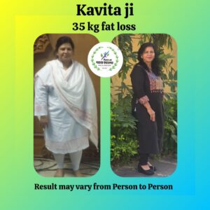 Mrs Kavita jain  Background:- Govt. Teacher Fat loss:- 35kgs  Medicine reversed:- Asthama,BP,servical